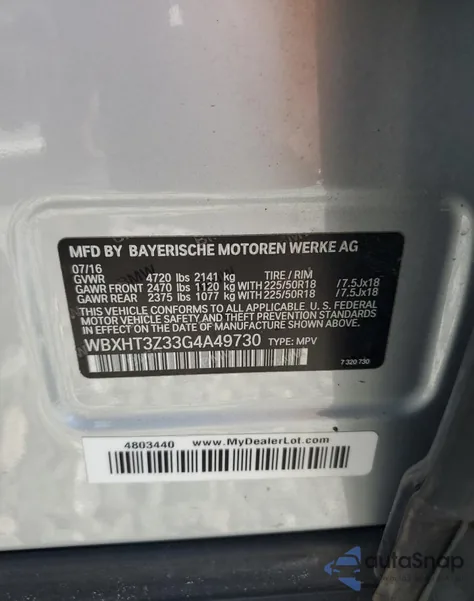 2016 BMW X1 xDrive28I из США, поврежденный, VIN WBXHT3Z33G4A49730